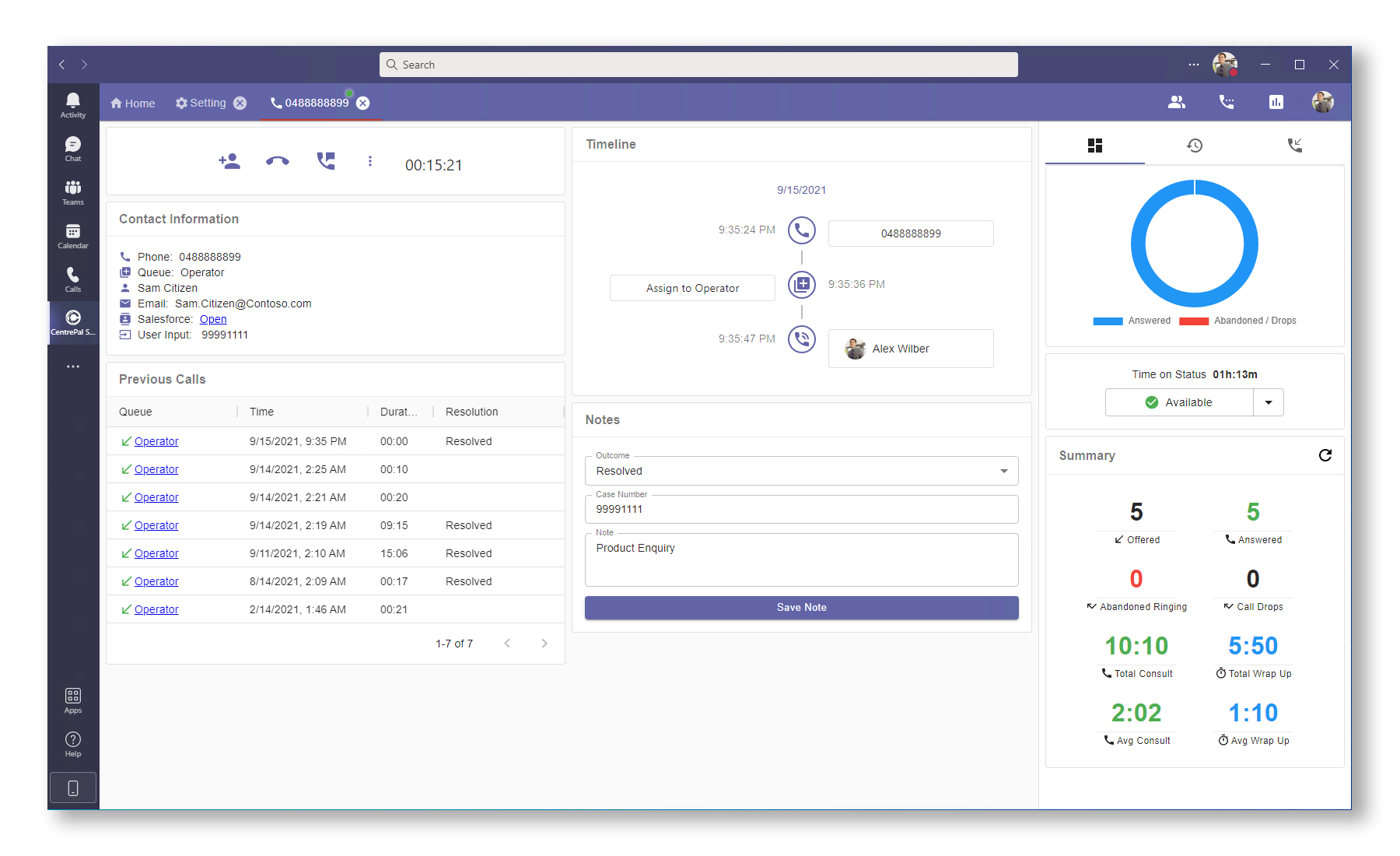 CentrePal Teams Contact Centre Agent Interface